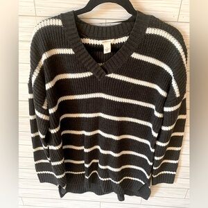Westbound Women's dark gray and White Striped Sweater 100% acrylic
